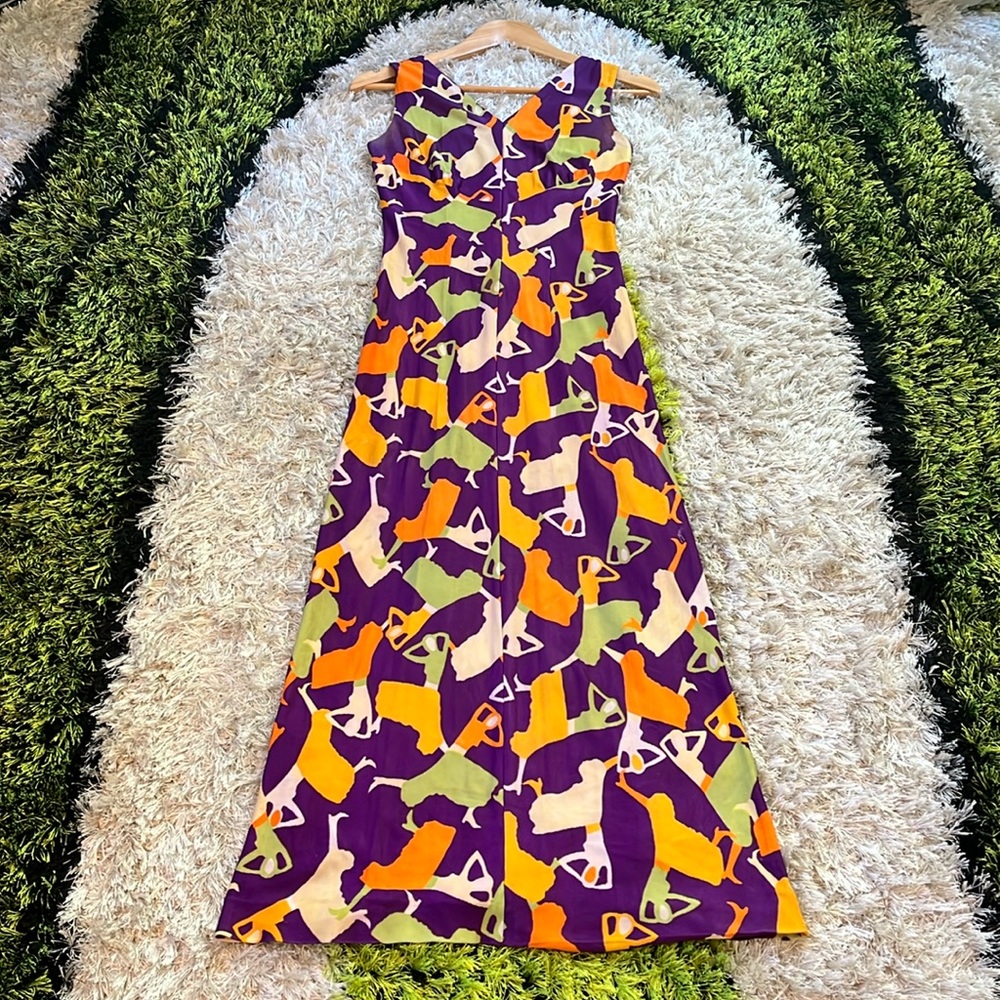 Vintage Novelty Print Long Dress